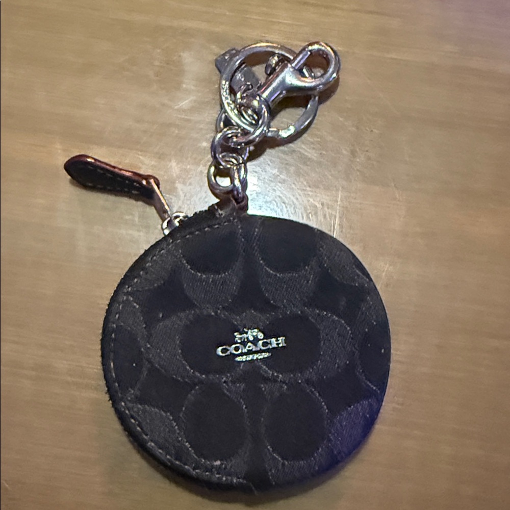 Coach Black Round Coin Pouch with Keychain